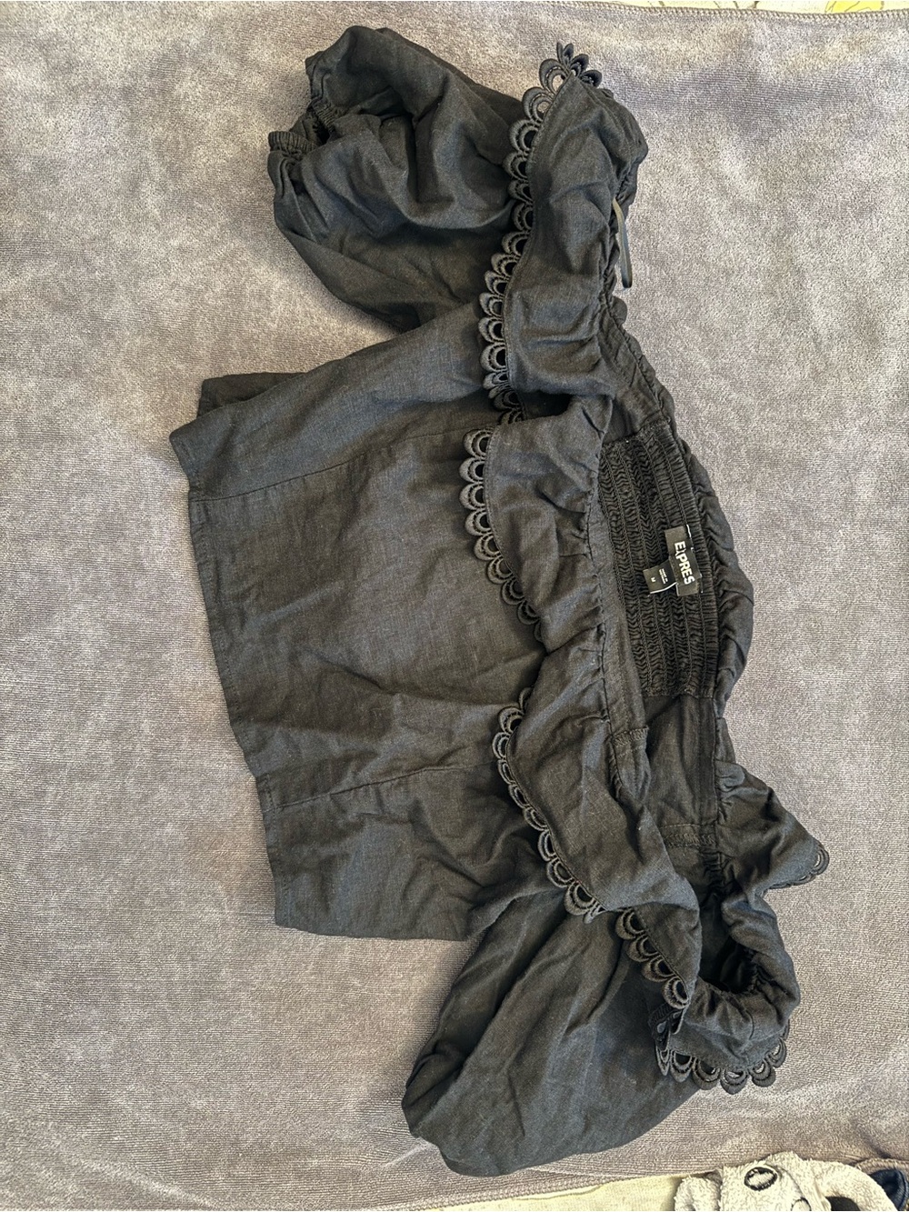 Express Black Off-the-Shoulder Ruffle Crop Top